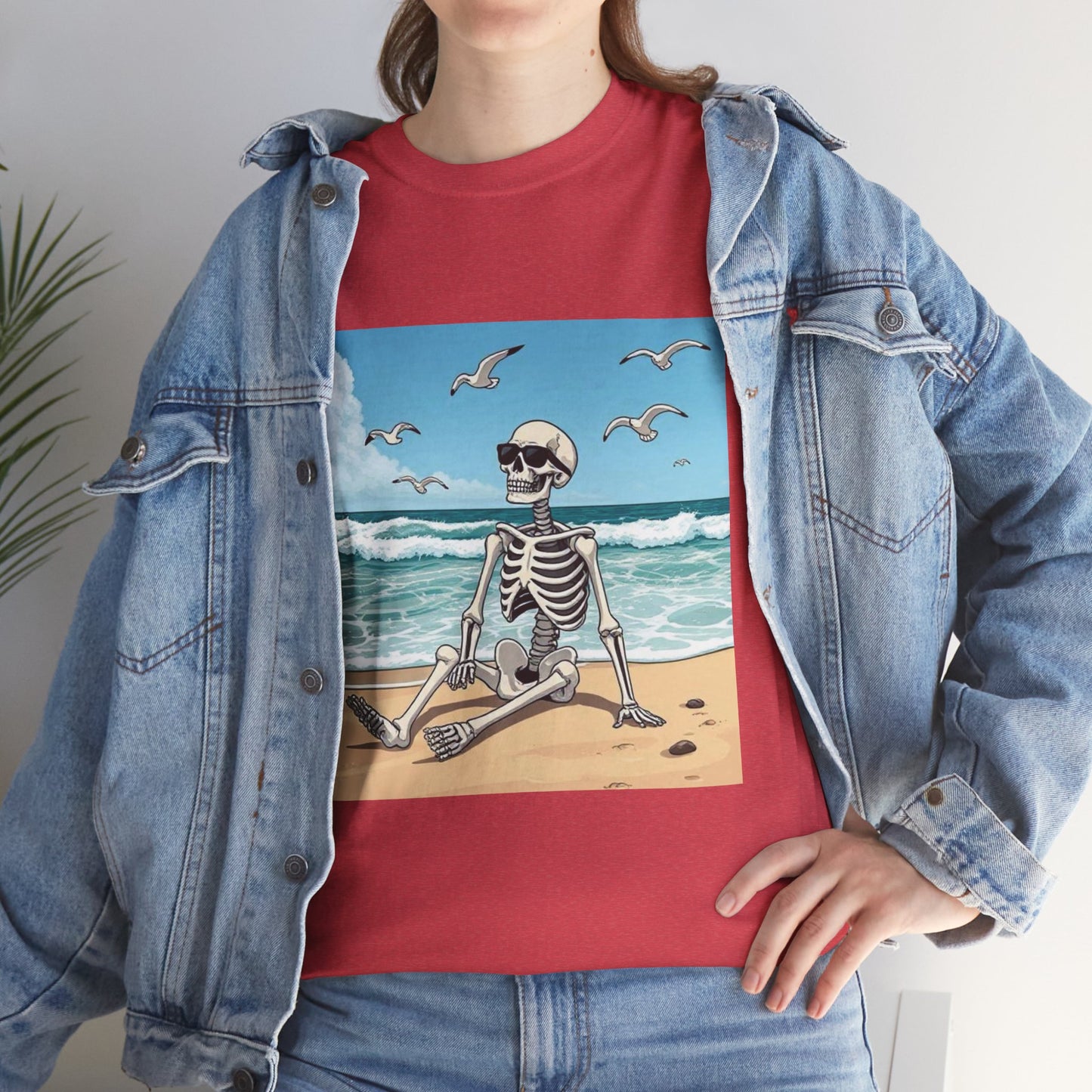 Chill Skeleton Beach Tee - Unisex Heavy Cotton T-Shirt
