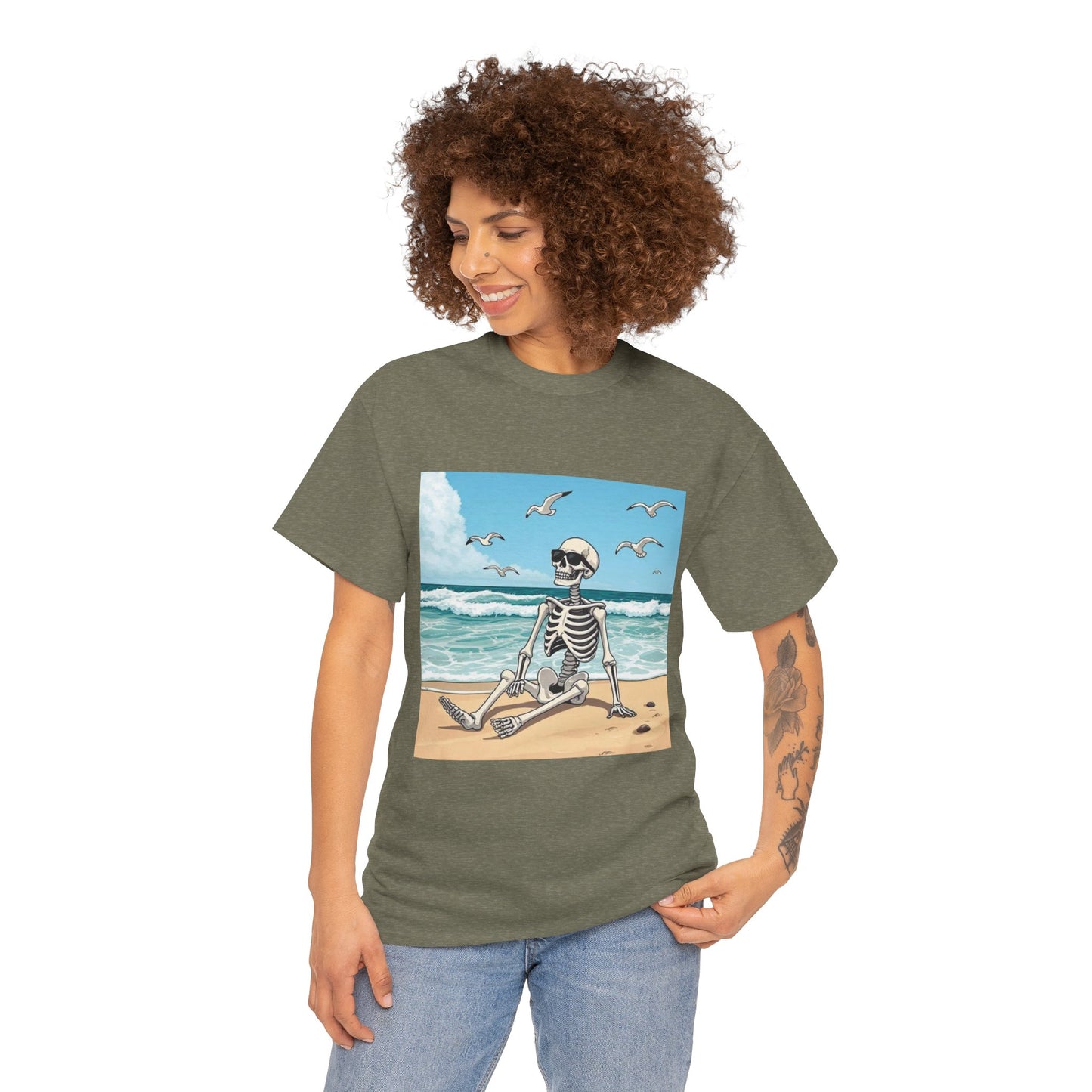 Chill Skeleton Beach Tee - Unisex Heavy Cotton T-Shirt