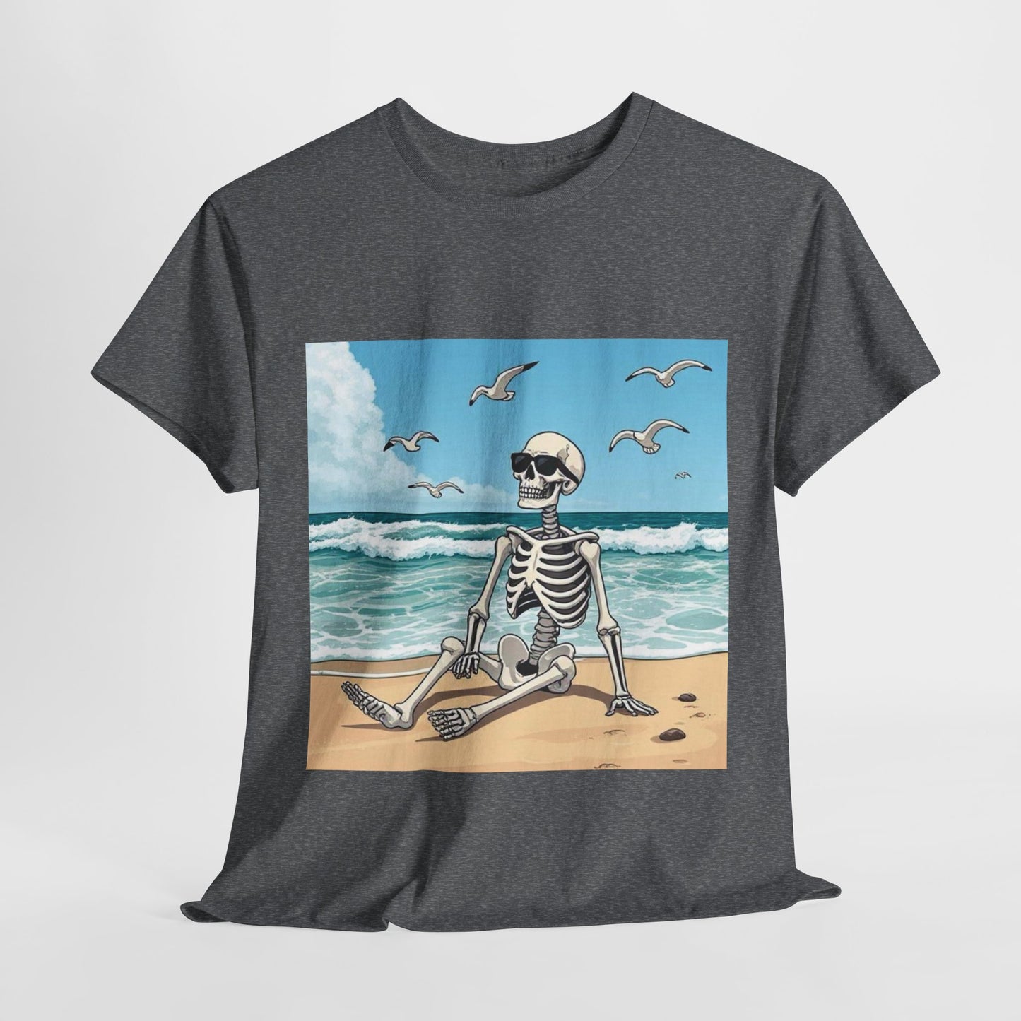 Chill Skeleton Beach Tee - Unisex Heavy Cotton T-Shirt