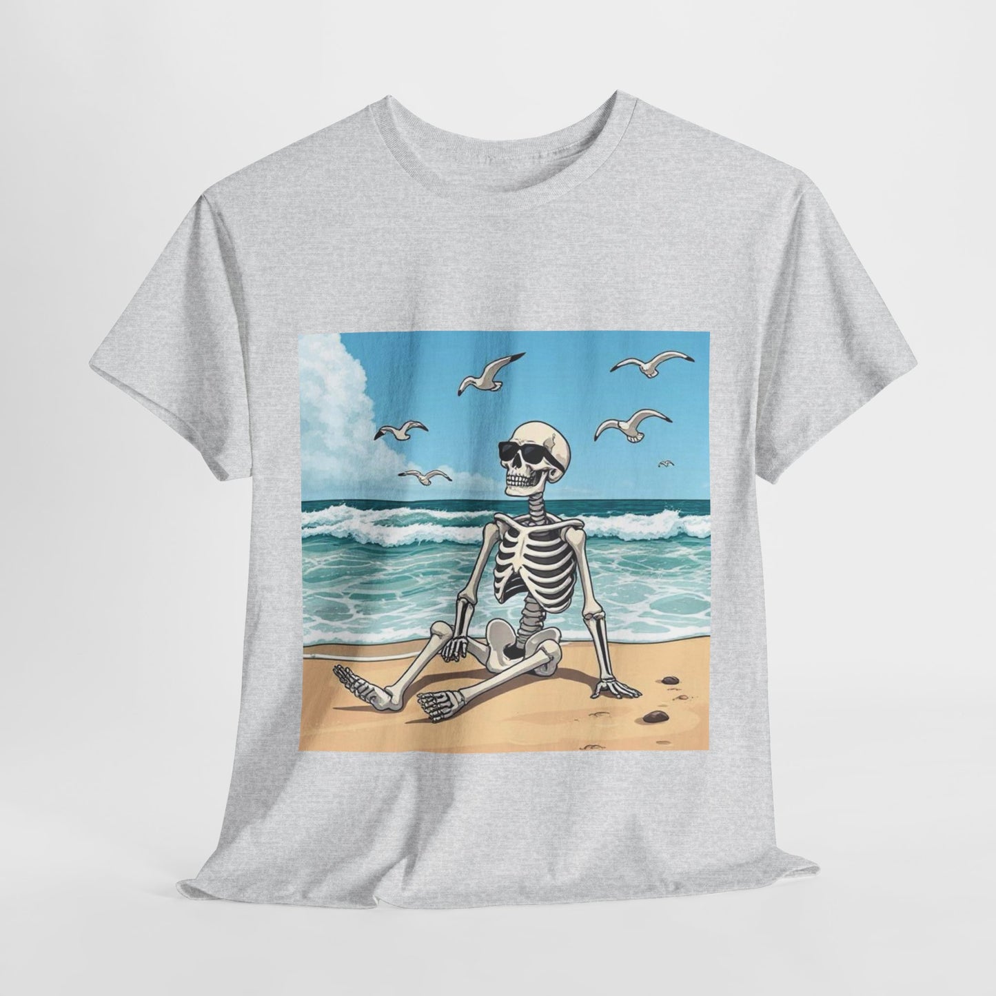 Chill Skeleton Beach Tee - Unisex Heavy Cotton T-Shirt