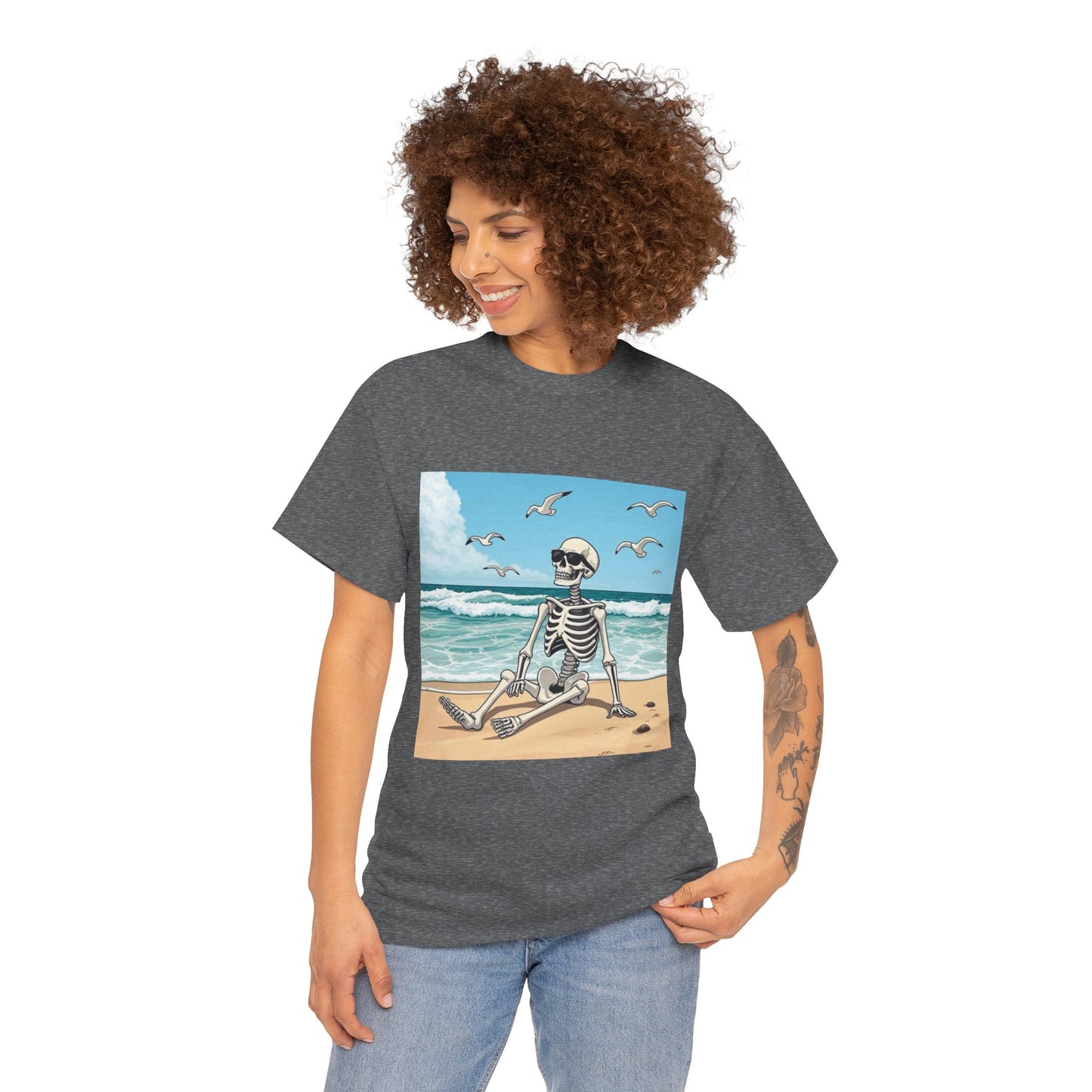 Chill Skeleton Beach Tee - Unisex Heavy Cotton T-Shirt