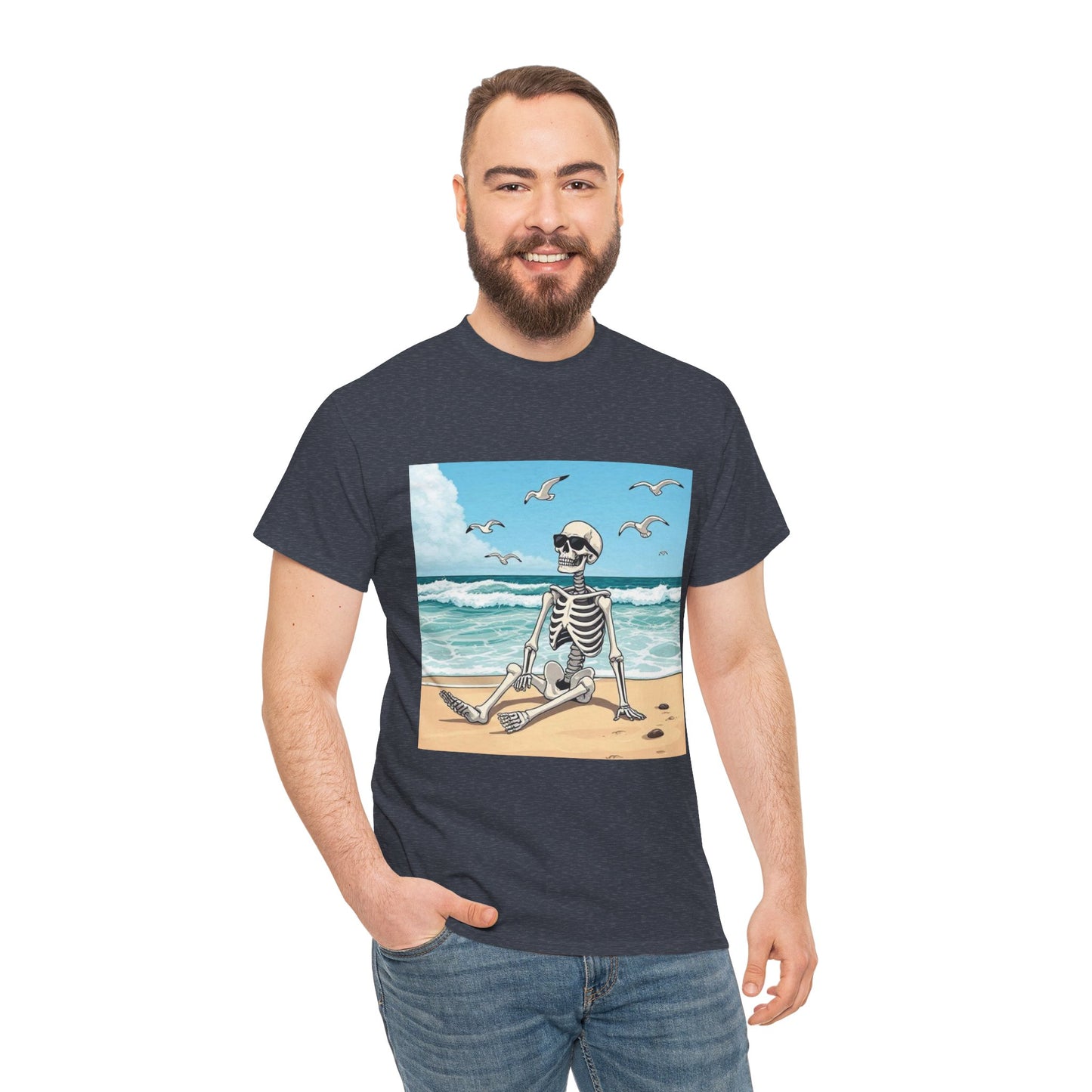 Chill Skeleton Beach Tee - Unisex Heavy Cotton T-Shirt