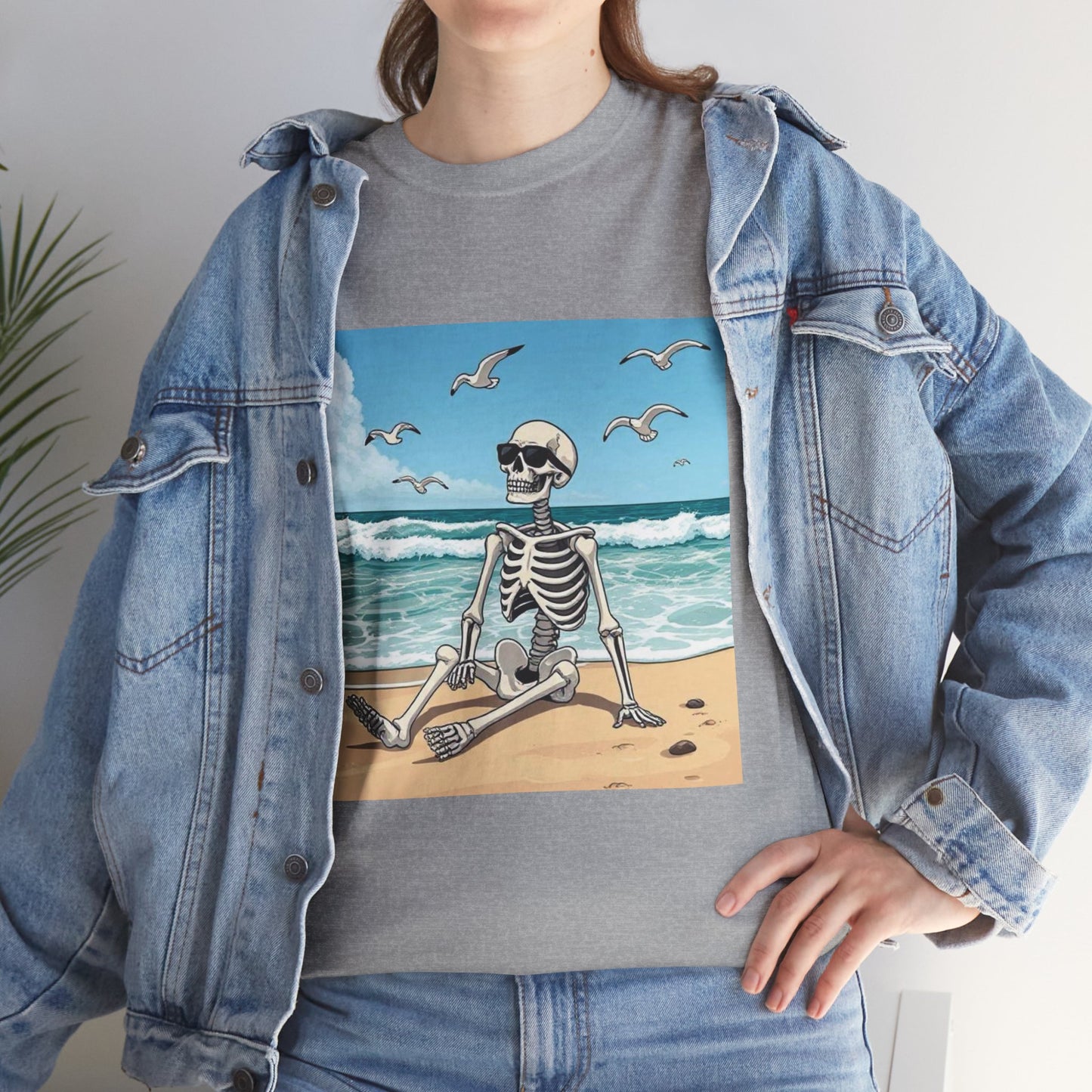 Chill Skeleton Beach Tee - Unisex Heavy Cotton T-Shirt