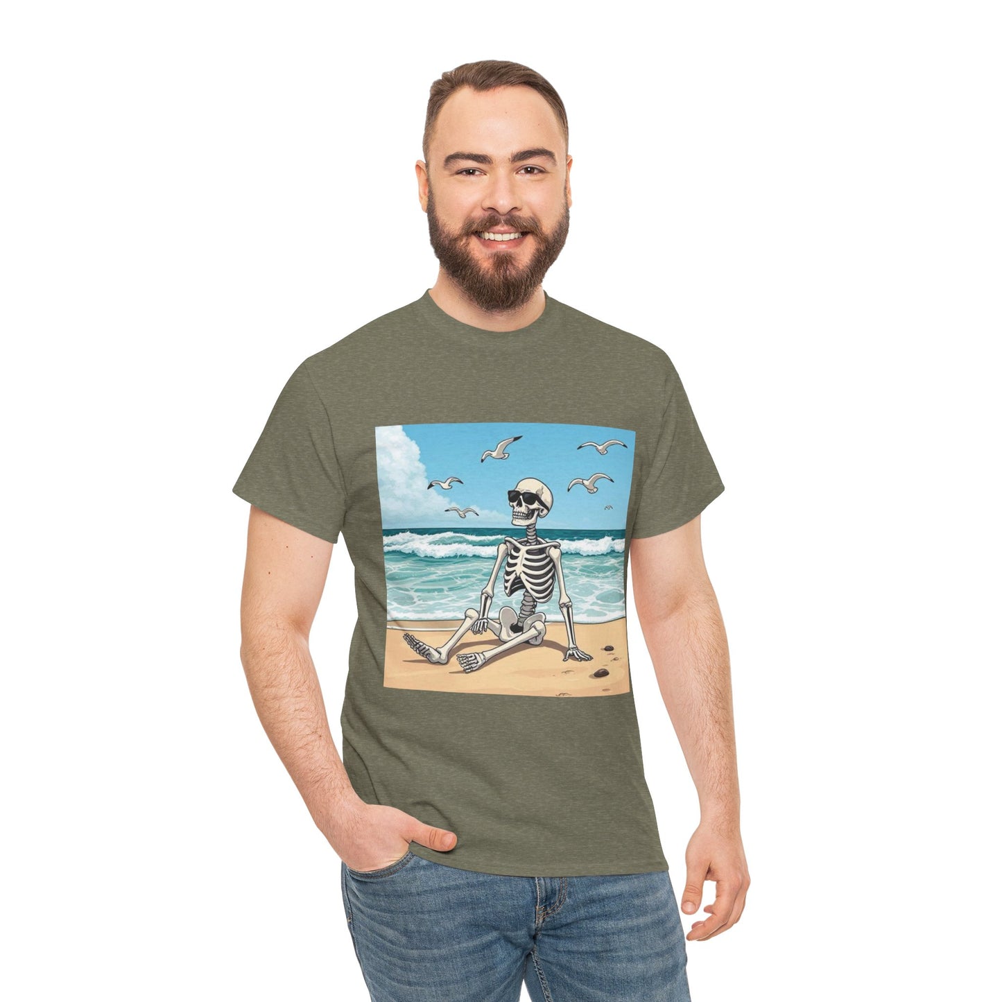 Chill Skeleton Beach Tee - Unisex Heavy Cotton T-Shirt
