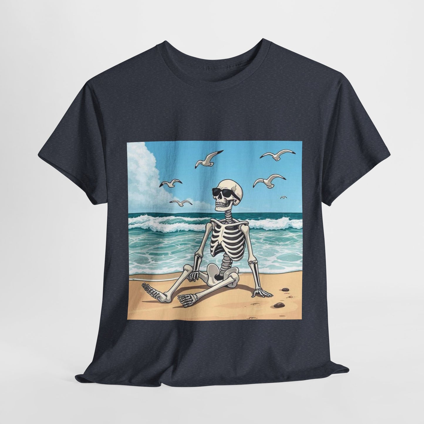 Chill Skeleton Beach Tee - Unisex Heavy Cotton T-Shirt