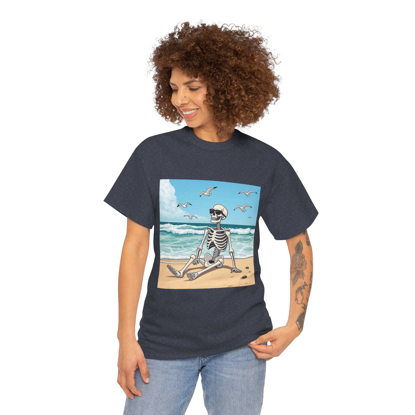 Chill Skeleton Beach Tee - Unisex Heavy Cotton T-Shirt
