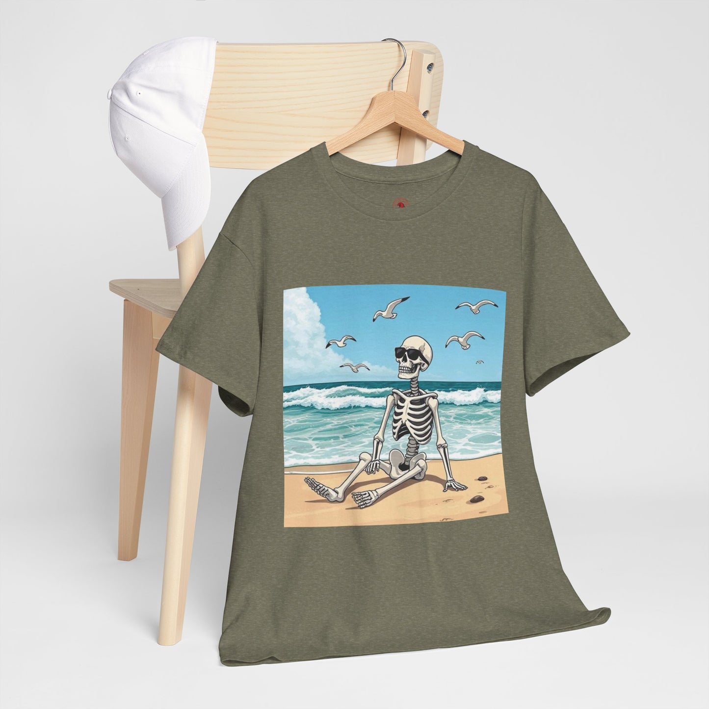 Chill Skeleton Beach Tee - Unisex Heavy Cotton T-Shirt