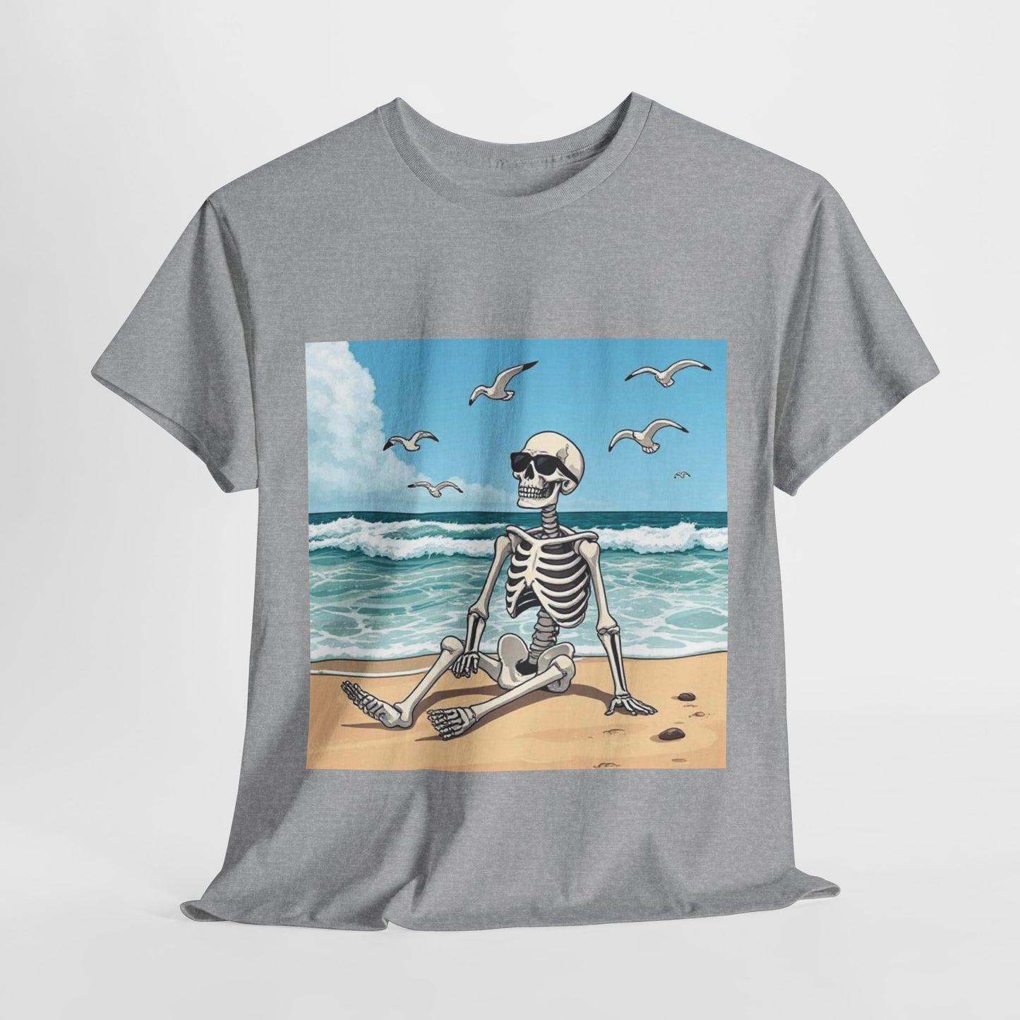 Chill Skeleton Beach Tee - Unisex Heavy Cotton T-Shirt