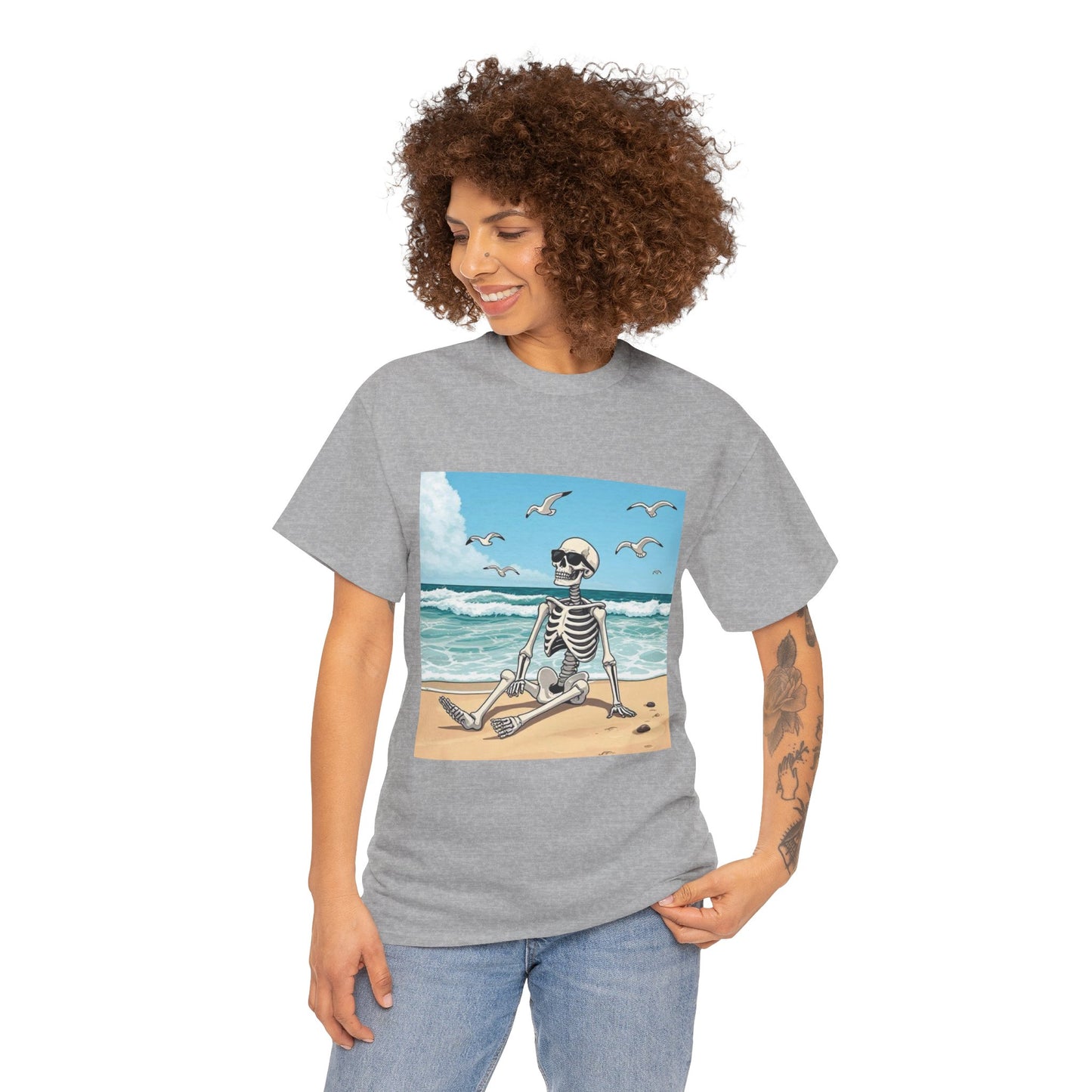 Chill Skeleton Beach Tee - Unisex Heavy Cotton T-Shirt