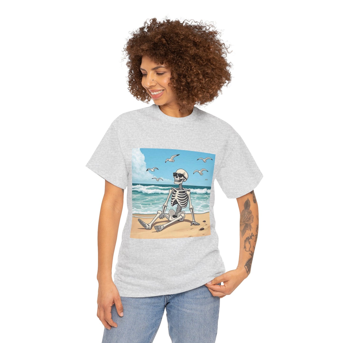 Chill Skeleton Beach Tee - Unisex Heavy Cotton T-Shirt
