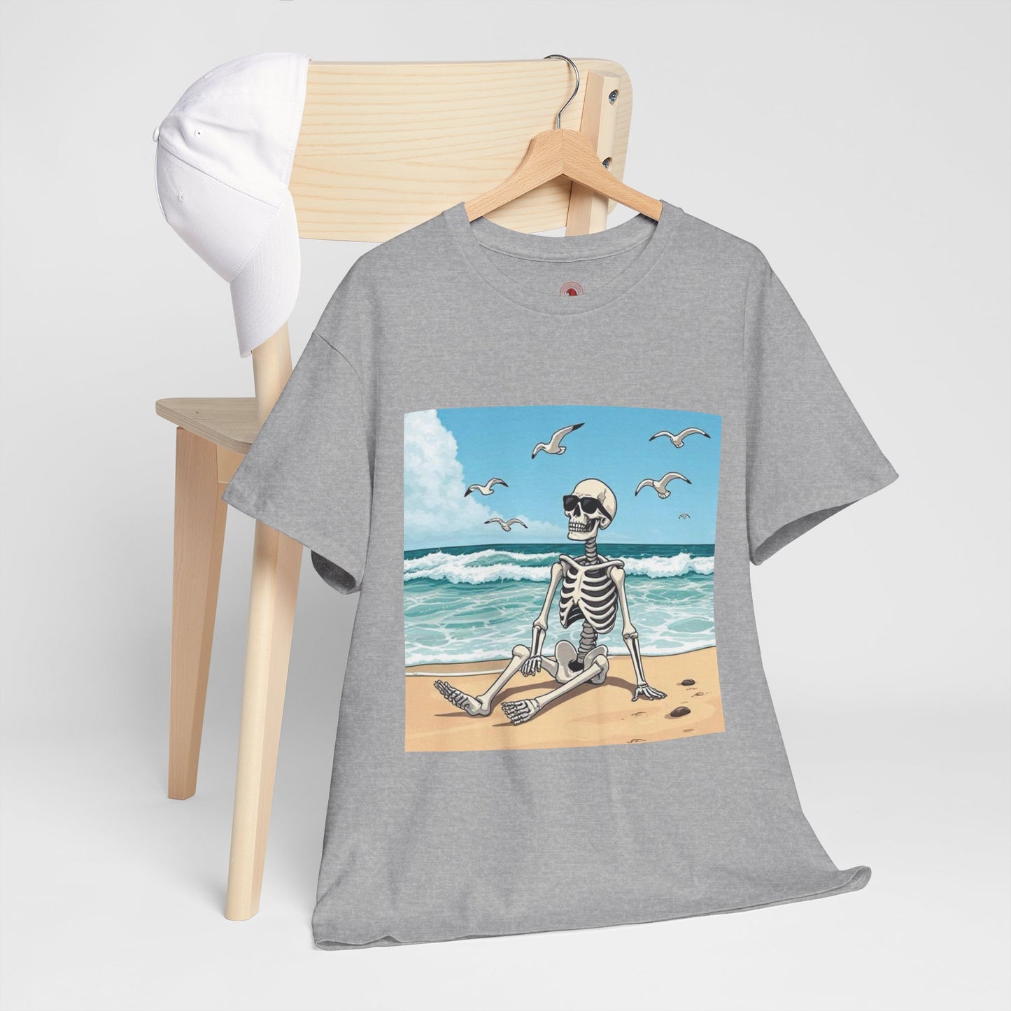 Chill Skeleton Beach Tee - Unisex Heavy Cotton T-Shirt
