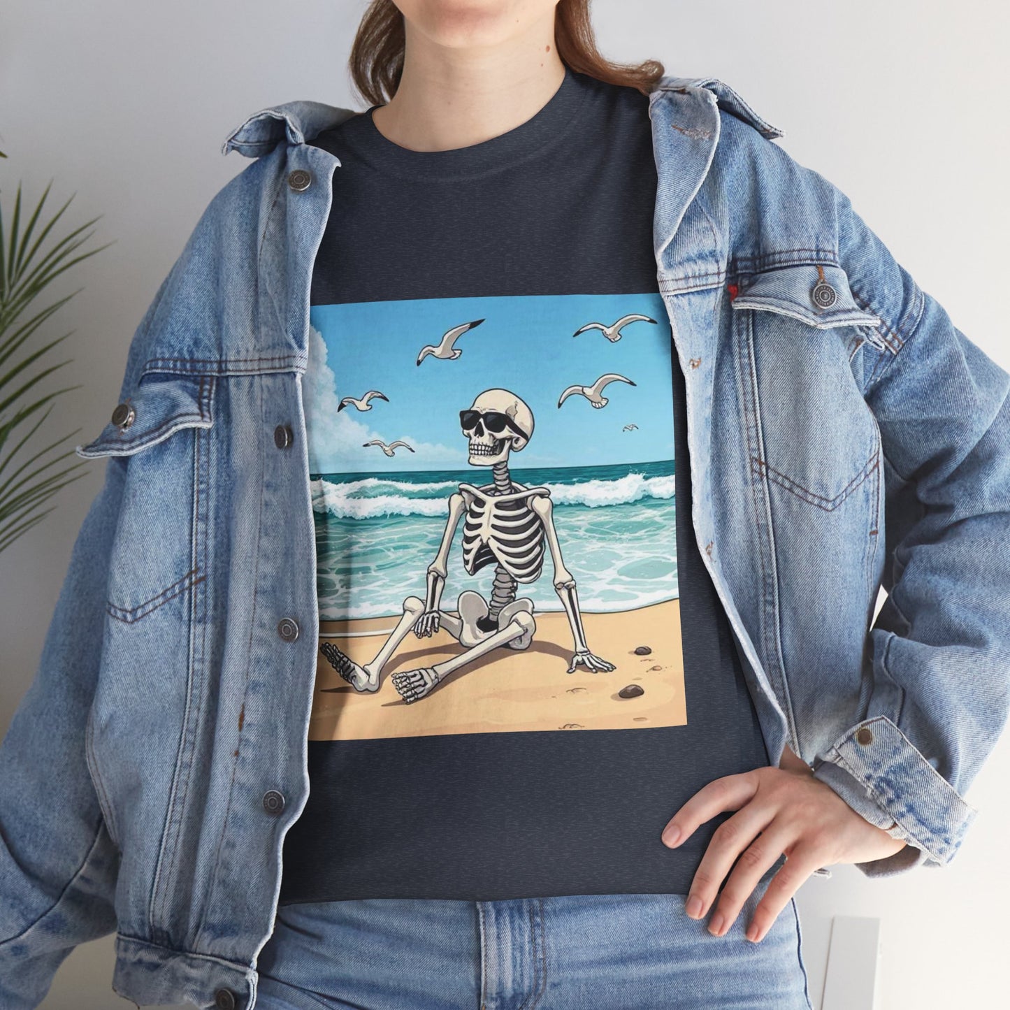 Chill Skeleton Beach Tee - Unisex Heavy Cotton T-Shirt